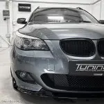 HM Front Bumper Lip Spoiler for BMW E60 / E61 with M-Tech bumper, glossy black V2: EXTRA-STRONG VERSION
