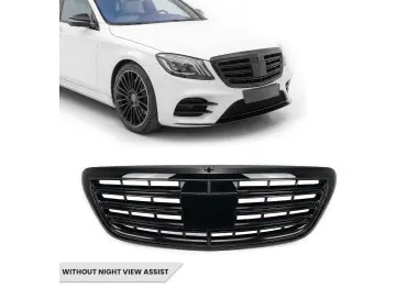 S65-style Front Grille for Mercedes-Benz W222 (13-20) without Night View Assist, glossy black