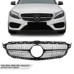 Diamond Front Grille for Mercedes-Benz W205 / S205 / C205 (14-18) pre-facelift, without camera, chrome + black
