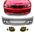 M-Tech Front Bumper for BMW E46 (99-06) coupe / cabrio, with yellow fog lights