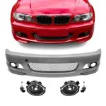 M-Tech Front Bumper for BMW E46 (99-06) coupe / cabrio, with clear fog lights