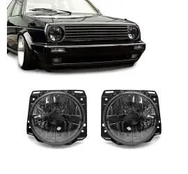 Headlights with crosses for VW Golf MK2 (84-91), smoked