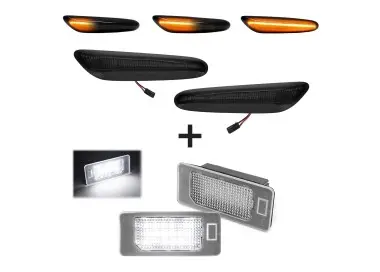 Sequential LED side indicators + LED license plate light, set for BMW E90 / E91