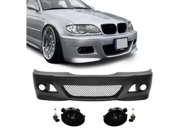 M3 style Front Bumper for BMW E46 sedan / touring / coupe (98-05), with smoked fog lights
