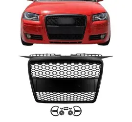RS-style front grille for Audi A3 8P (05-08), matte black