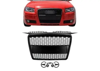RS-style front grille for Audi A3 8P (05-08), matte black