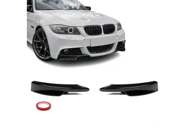 Front Bumper Splitters / Flaps, set for BMW E90 / E91 LCI M-Pack bumper, glossy black