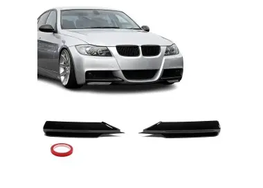 Front Bumper Splitters / Flaps, set for BMW E90 / E91 PRE-LCI (05-08) with M-Pack, glossy black