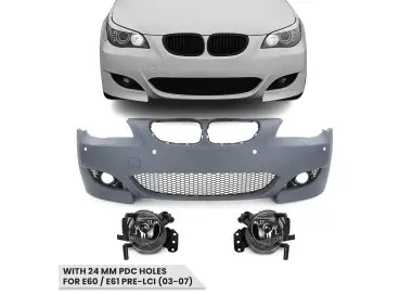 M5 look Front Bumper for BMW E60 / E61 PRE-LCI (03-07) with 24 mm PDC holes, with clear fog lights