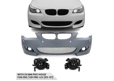 M5 look Front Bumper for BMW E60 / E61 PRE-LCI (03-07) with 24 mm PDC holes, with smoked fog lights