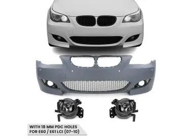 M5 look Front Bumper for BMW E60 / E61 LCI (07-10) with 18 mm PDC holes, with clear fog lights