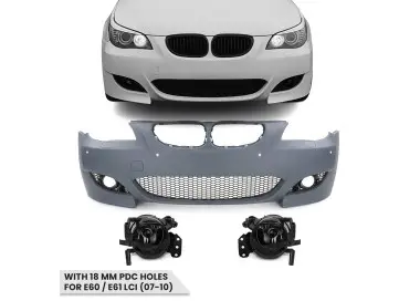 M5 look Front Bumper for BMW E60 / E61 LCI (07-10) with 18 mm PDC holes, with smoked fog lights