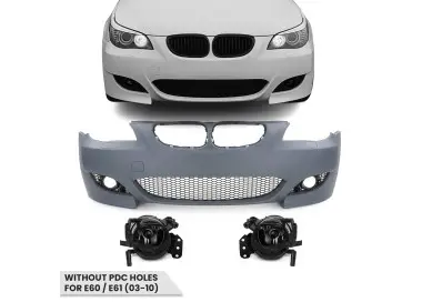 M5 look Front Bumper for BMW E60 / E61 (03-10) without PDC holes, with smoked fog lights
