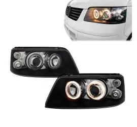 Headlights with Angel Eyes rings for VW T5 (03-09), black