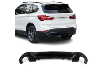 Aero Rear Bumper Diffuser for BMW X1 F48 (15-22) with standard bumper, glossy black