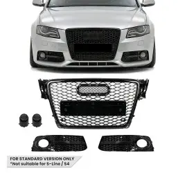 RS-style Front Central + Fog Light Grille set for Audi...