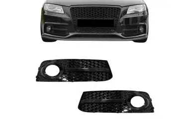 RS-style Fog Light Grille, Covers for Audi A4 B8 (08-12) with standard bumper, glossy black