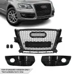 RS-style Front Central + Fog Light Grille set for Audi Q5 8R pre-facelift (09-12) standard version, glossy black