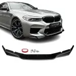 RK-style Front Bumper Lip Spoiler for genuine BMW F90 M5 PRE-LCI (18-20) bumper, glossy black