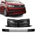 Front Upper + Lower Grille set for VW T6 (15-19), without PDC, without Distronic, glossy black