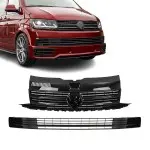 Front Upper + Lower Grille set for VW T6 (15-19), without PDC, without Distronic, glossy black