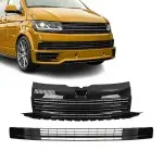 Badgeless Front Upper + Lower Grille set for VW T6 (15-19), without PDC, without Distronic, glossy black