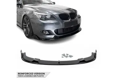 HM Front Bumper Lip Spoiler for BMW E60 / E61 with M-Tech bumper, glossy black V2: EXTRA-STRONG VERSION