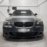 HM Front Bumper Lip Spoiler for BMW E60 / E61 with M-Tech bumper, glossy black V2: EXTRA-STRONG VERSION