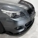 HM Front Bumper Lip Spoiler for BMW E60 / E61 with M-Tech bumper, glossy black V2: EXTRA-STRONG VERSION