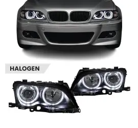 Headlights set with LED Angel Eyes for BMW E46...