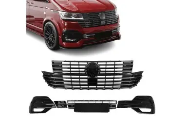 Front Upper + Lower Grille set for VW T6.1 (19-24), glossy black