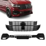 Front Upper + Lower Grille set for VW T6.1 (19-24), glossy black