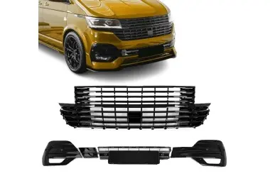 Badgeless Front Upper + Lower Grille set for VW T6.1 (19-24), glossy black