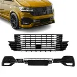 Badgeless Front Upper + Lower Grille set for VW T6.1 (19-24), glossy black
