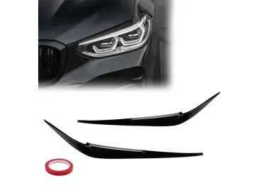 Headlight Eyebrows / Trims set for BMW G01 X3 / G02 X4 PRE-LCI (18-21), glossy black