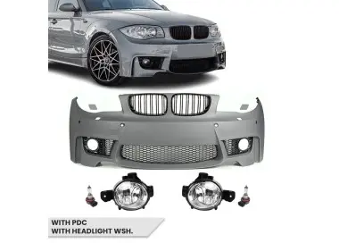 1M style Front Bumper for BMW E81 / E82 / E87 / E88, with PDC, with Washer holes, with fog lights
