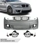 1M style Front Bumper for BMW E81 / E82 / E87 / E88, with PDC, with Washer holes, with fog lights
