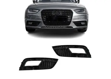 RS-style Fog Light Grille / Covers set for Audi A4 B8.5 (12-15), glossy black