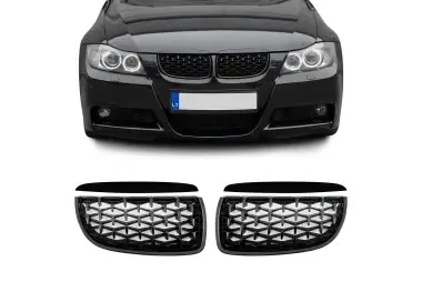 Diamond Front kidney Grille set for BMW E90 / E91 PRE-LCI (05-08), glossy black