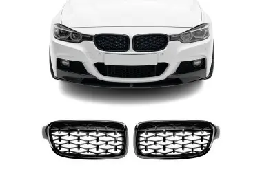 Diamond Front Kidney Grille set for BMW F30 / F31, glossy black