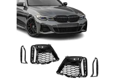 M340-style Front bumper Fog light delete Grille set for BMW G20 / G21 (18-22), glossy black