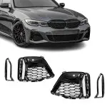 M340-style Front bumper Fog light delete Grille set for BMW G20 / G21 (18-22), glossy black