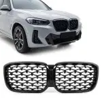 Diamond kidney Grille for BMW G01 X3 LCI / G02 X4 LCI (21-24), glossy black
