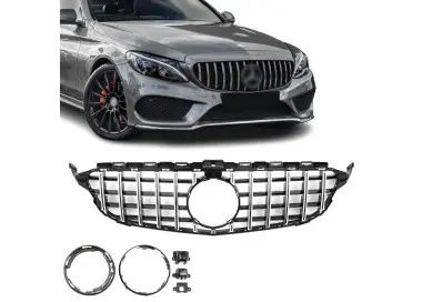 Panamericana GT-style Front Grille for Mercedes W205 / S205 / C205 (14-21), chrome + black