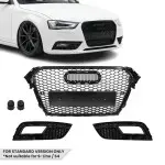 RS-style Front Central + Fog Light Grille set for Audi A4 B8.5 (12-15) standard version, glossy black