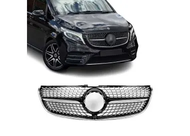 Diamond Front Grille for Mercedes V-Class W447 (14-19) pre-facelift, black + chorme