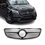 Diamond Front Grille for Mercedes V-Class W447 (14-19) pre-facelift, black + chorme