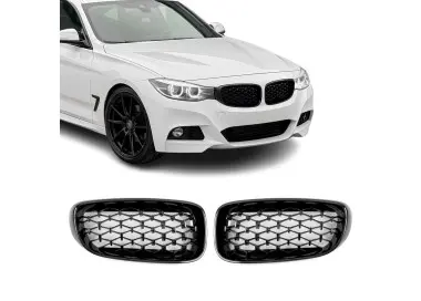Diamond Front Kidney Grille set for BMW F34 GT, glossy black