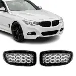 Diamond Front Kidney Grille set for BMW F34 GT, glossy black