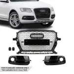 RS-style Front Central + Fog Light Grille set for Audi Q5 8R facelift (12-17) standard version, glossy black